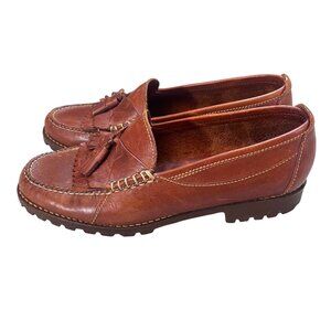 Womens Cole Haan Country Natural Brown Leather Tassel Slip-On Loafers - 8.5 M